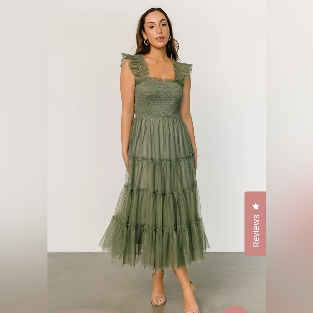Baltic Born Olive Tiered Tulle Midi Dress